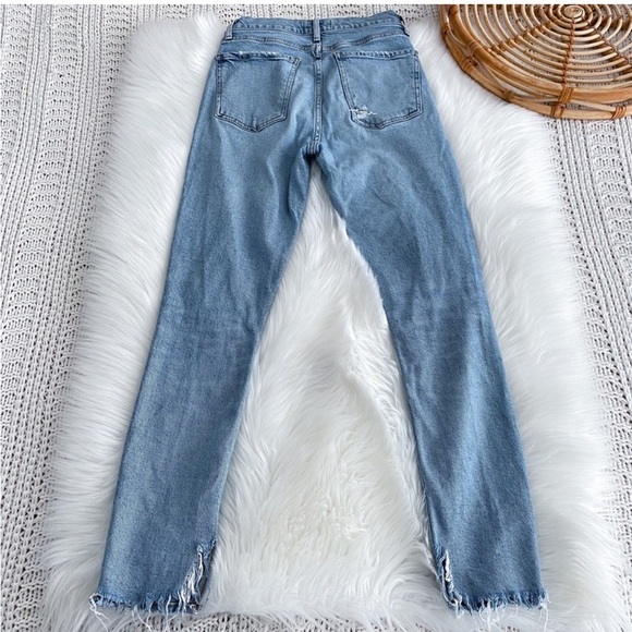 AGOLDE Nico High-Rise Skinny Jeans Distressed Light Indigo Raw Hem Button Fly 23 - Picture 4 of 15